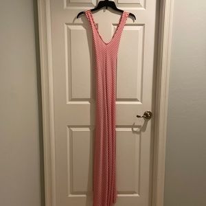 Red & white cross back striped maxi dress. soft cotton by Nella Fantasia.
